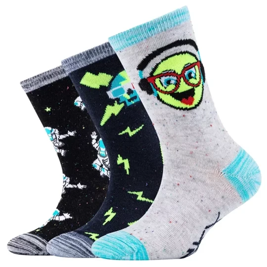 Zdjęcie produktu Skechers 3PPK Boys Casual Space and Smileys Socks SK41060-5801, Dla chłopca, Wielokolorowe, skarpetki, bawełna, rozmiar: 23-26