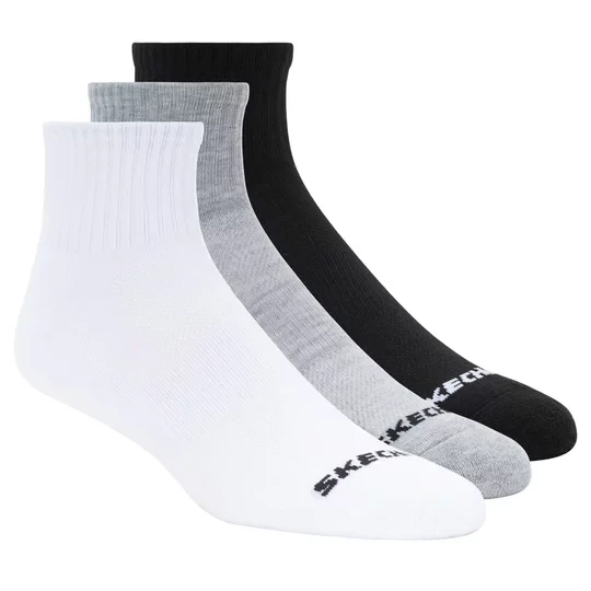 Zdjęcie produktu Skechers 3PPK Qtr Crew Socks S114235-BKWG, Unisex, Białe, skarpetki, poliester, rozmiar: 43-46