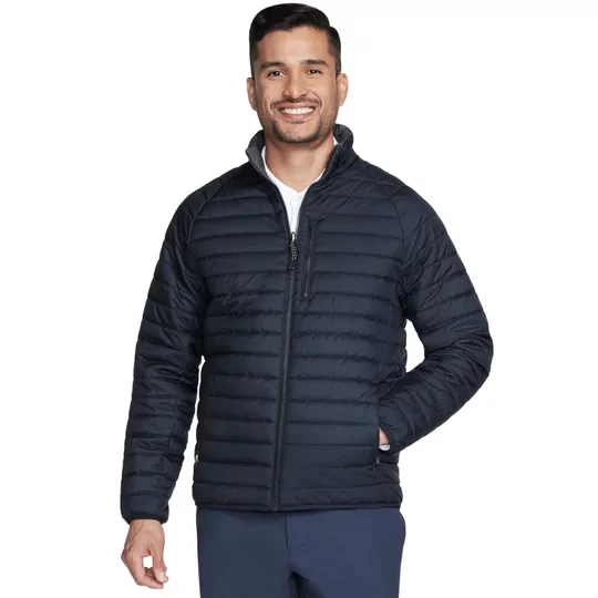Zdjęcie produktu Skechers GO Shield Altitude Reversible Jacket JA139-BLK, Męskie, Czarne, kurtki, poliester, rozmiar: M
