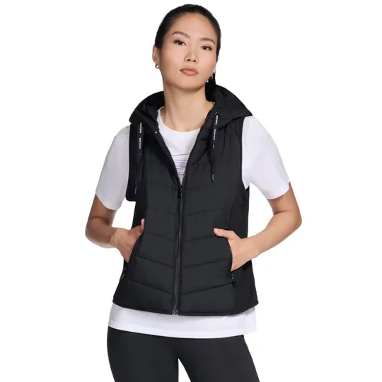 Zdjęcie produktu Skechers GO Shield Performance Elite Hooded Vest JA212-BLK, Damskie, Czarne, bezrękawniki, poliester, rozmiar: L