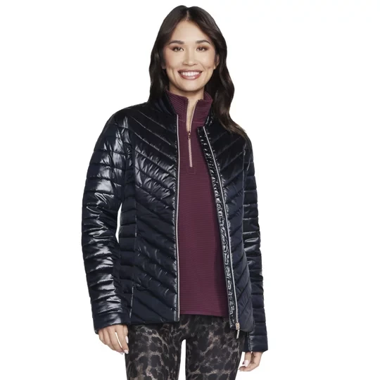 Zdjęcie produktu Skechers GO Shield Shine Jacket JA150-BLK, Damskie, Czarne, kurtki, poliester, rozmiar: L