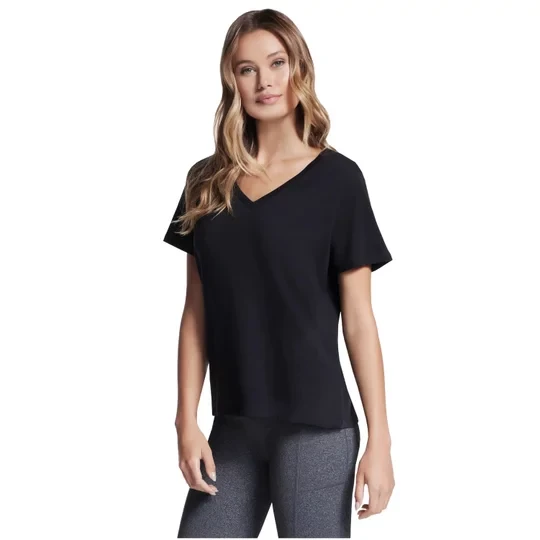 Zdjęcie produktu Skechers Pima V-Neck Tee TP130-BLK, Damskie, Czarne, t-shirty, poliester, rozmiar: M