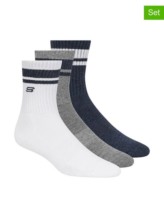 Zdjęcie produktu Skechers Skarpety (3 pary) w kolorze granatowo-biało-szarym rozmiar: 36-38