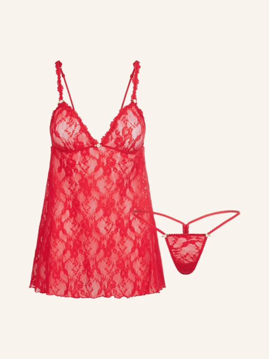 Zdjęcie produktu Skims Zestaw Stretch Lace: Koszulka Nocna I Stringi rot czerwony