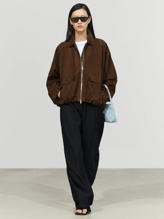 Zdjęcie produktu Skórzana Kurtka Bomberka Oversize Z Zamszem - Brązowy - Massimo Dutti - Female