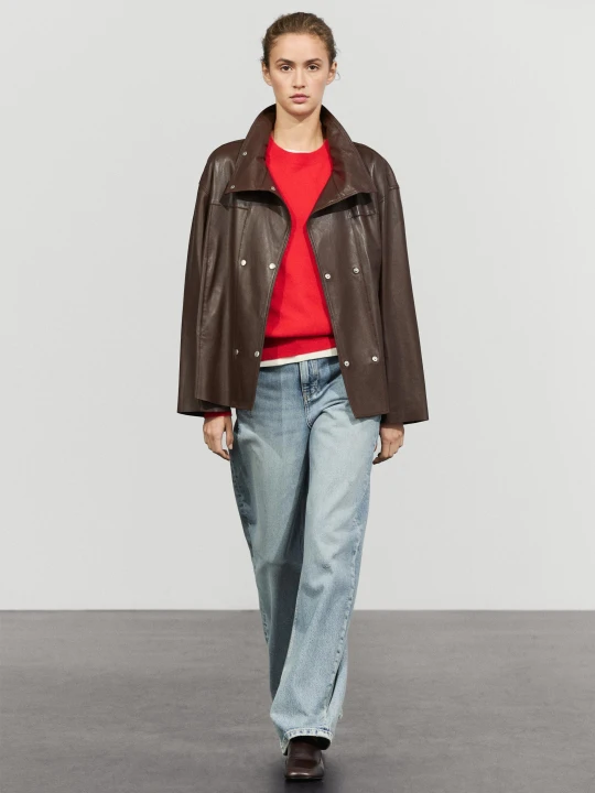 Zdjęcie produktu Skórzana Kurtka Nappa Z Krytym Zapięciem - Brązowy - Massimo Dutti - Female