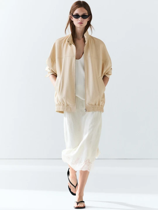 Zdjęcie produktu Skórzana Kurtka Z Elastycznym Dołem - Surowy - Massimo Dutti - Female