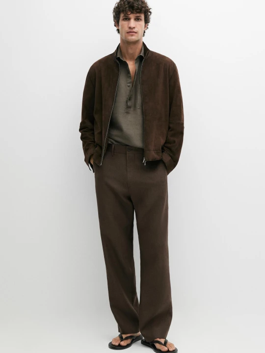Zdjęcie produktu Skórzana Kurtka Zamszowa - Czekoladowy - Massimo Dutti - Male