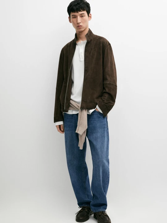 Zdjęcie produktu Skórzana Kurtka Zamszowa - Czekoladowy - Massimo Dutti - Male