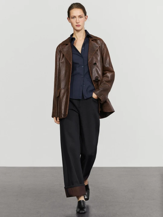 Zdjęcie produktu Skórzana Marynarka Z Efektem Postarzania - Brązowy - Massimo Dutti - Female