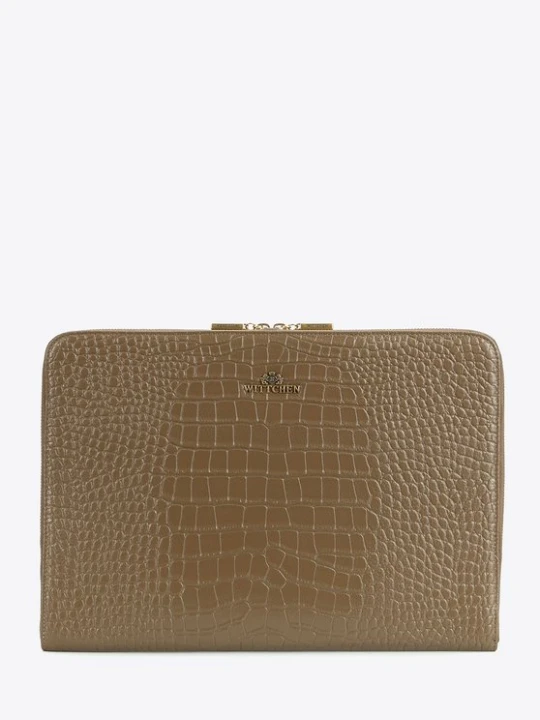 Zdjęcie produktu Skórzana torba na laptopa 15” z tłoczeniem croco beżowo - szara Wittchen