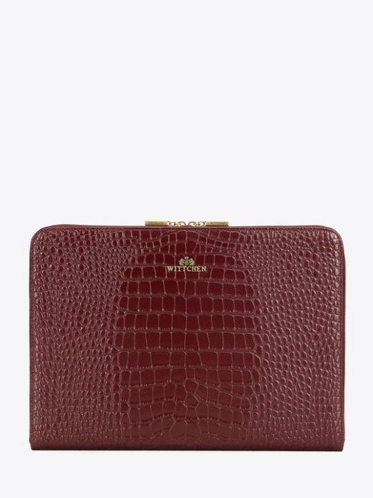 Zdjęcie produktu Skórzana torba na laptopa 15” z tłoczeniem croco bordowa Wittchen