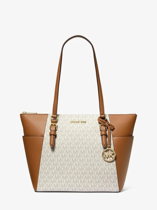 Zdjęcie produktu Skórzana torba tote Charlotte z dużym logo i zapięciem u góry Michael Kors