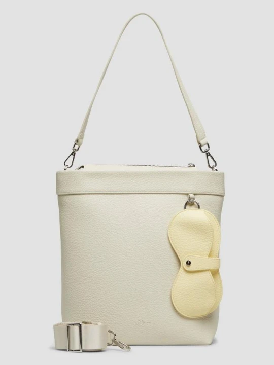 Zdjęcie produktu Skórzana torba typu hobo z odpinanym paskiem na ramię s.Oliver kremowy