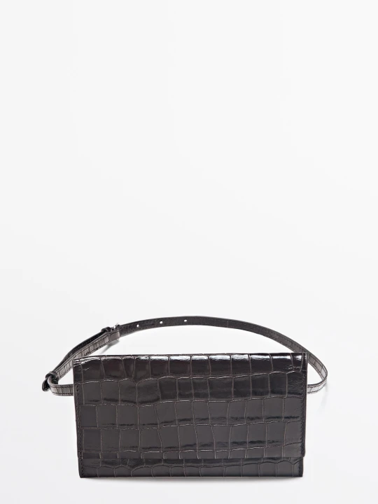 Zdjęcie produktu Skórzana Torebka-Pasek Z Fakturą - Brązowy - Massimo Dutti - Female