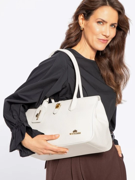 Zdjęcie produktu Skórzana torebka shopper z chwostem złamana biel Wittchen złamany biały