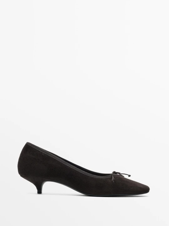 Zdjęcie produktu Skórzane Balerinki Na Obcasie - Brązowy - Massimo Dutti - Female