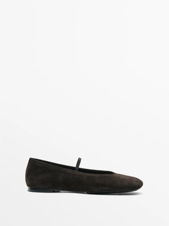 Zdjęcie produktu Skórzane Balerinki Z Kwadratowym Noskiem - Brązowy - Massimo Dutti - Female