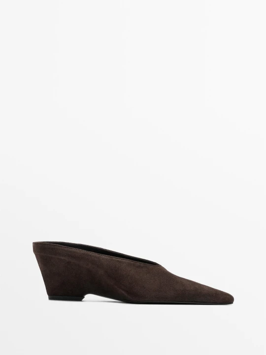 Zdjęcie produktu Skórzane Buty Na Obcasie Z Odkrytą Piętą - Brązowy - Massimo Dutti - Female