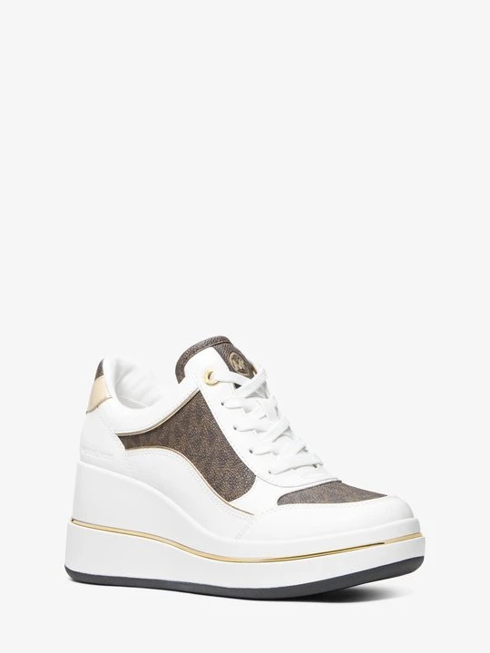 Zdjęcie produktu Skórzane buty sportowe na koturnie Emmy z charakterystycznym logo Michael Kors BRĄZOWY (Brązowy)