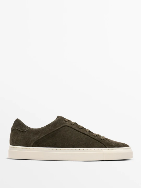 Zdjęcie produktu Skórzane Buty Sportowe Z Masywną Podeszwą - Khaki - Massimo Dutti - Male