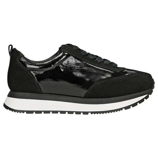 Zdjęcie produktu Czarne sneakersy damskie z lakierowanej skóry i wstawkami z dwoiny welurowej 46355-71 Wojas