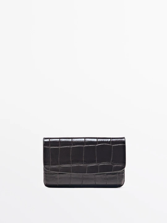 Zdjęcie produktu Skórzane Etui Na Karty O Fakturze Krokodylej Skóry - Brązowy - Massimo Dutti - Female