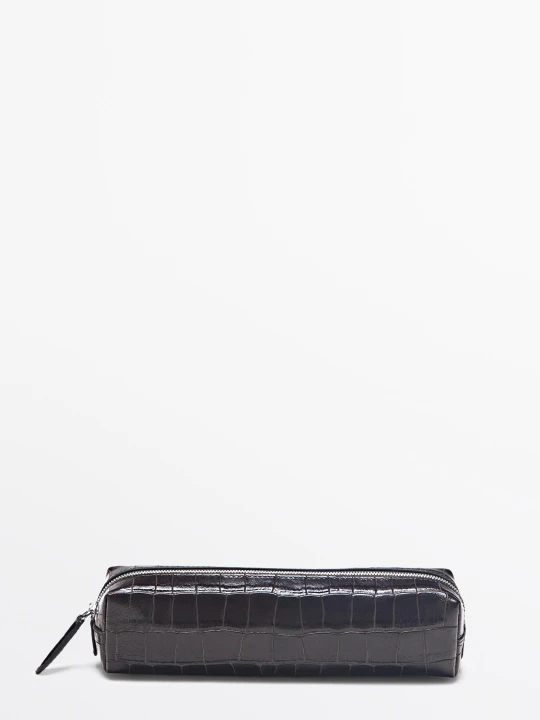 Zdjęcie produktu Skórzane Etui Z Fakturą - Brązowy - Massimo Dutti - Female