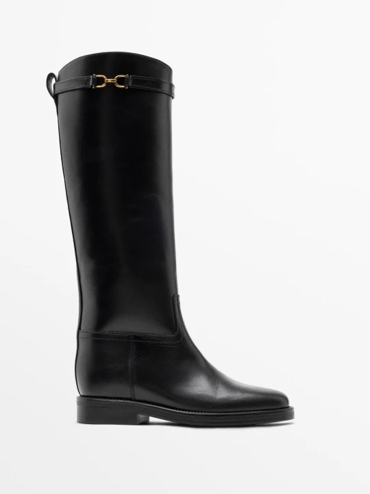 Zdjęcie produktu Skórzane Kozaki Jeździeckie - Czarny - Massimo Dutti - Female