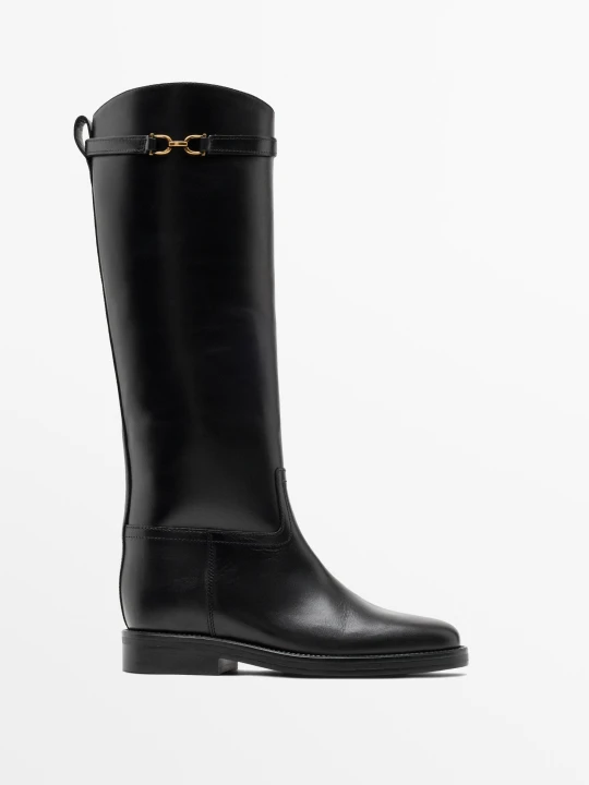 Zdjęcie produktu Skórzane Kozaki Jeździeckie - Czarny - Massimo Dutti - Female