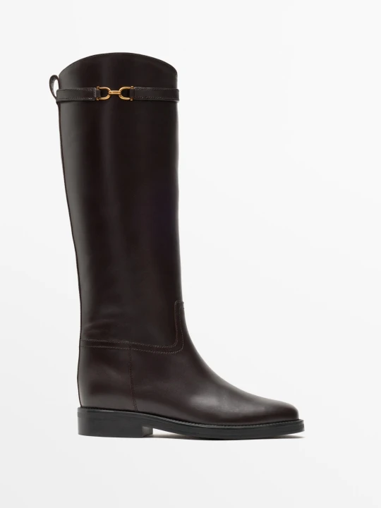 Zdjęcie produktu Skórzane Kozaki W Stylu Jeździeckim - Br?Zowy - Massimo Dutti - Female