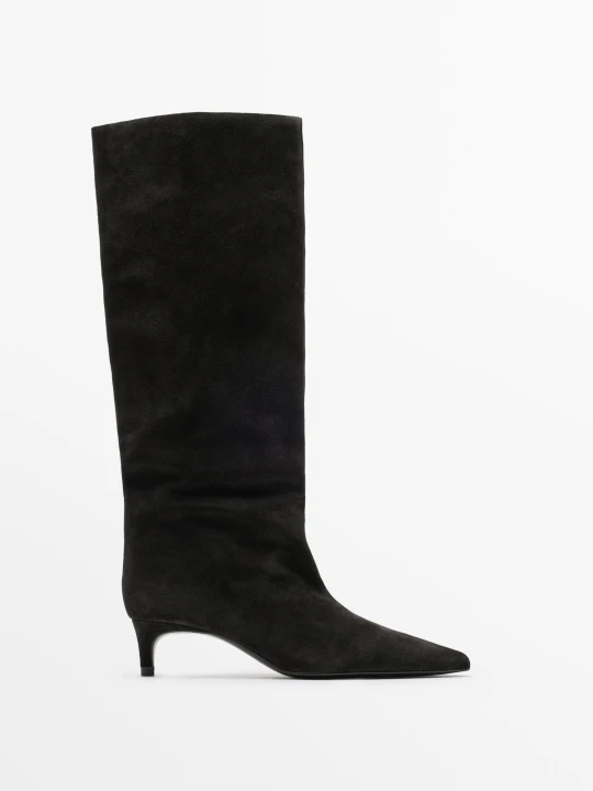 Zdjęcie produktu Skórzane Kozaki Z Miękkiej Skóry - Brązowy - Massimo Dutti - Female