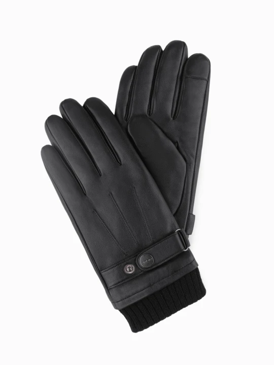 Zdjęcie produktu Skórzane męskie rękawiczki męskie z funkcją dotykową - czarne V1 - Rozmiar: XL Ombre Clothing