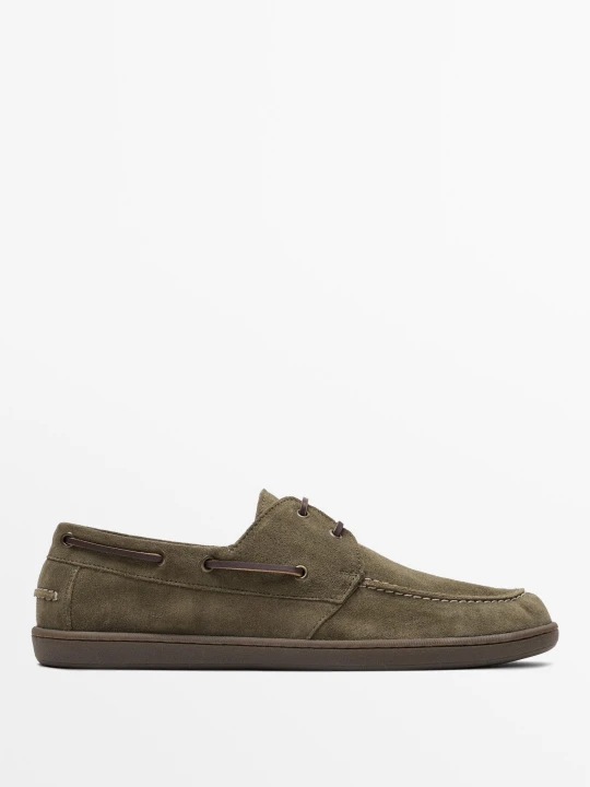 Zdjęcie produktu Skórzane Mokasyny Żeglarskie - Khaki - Massimo Dutti - Male
