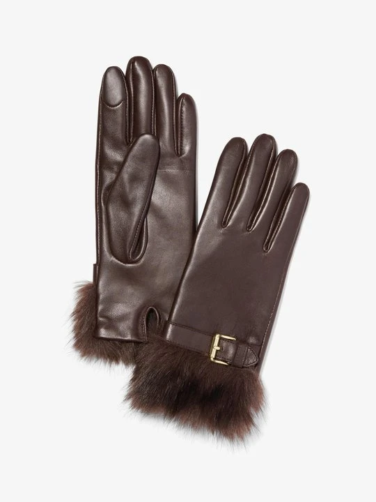 Zdjęcie produktu Skórzane rękawiczki ze sztucznym futrem Michael Kors CZEKOLADOWY (Brązowy)