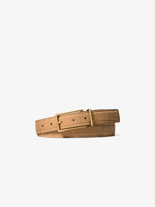 Zdjęcie produktu Skórzany pasek z fakturą łuski krokodyla Michael Kors ORZECHOWY (Brązowy)