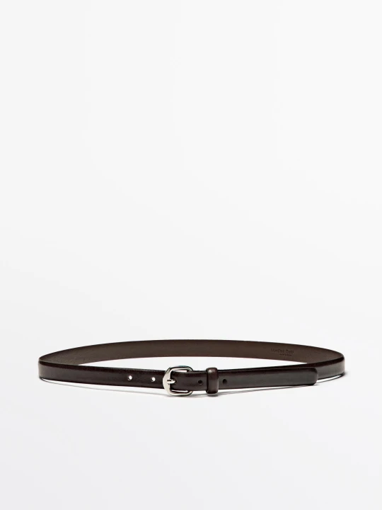 Zdjęcie produktu Skórzany Pasek Z Łukowatą Sprzączką - Brązowy - L / 90cm - Massimo Dutti - Female