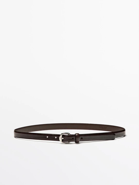 Zdjęcie produktu Skórzany Pasek Z Łukowatą Sprzączką - Brązowy - - Massimo Dutti - Kobieta