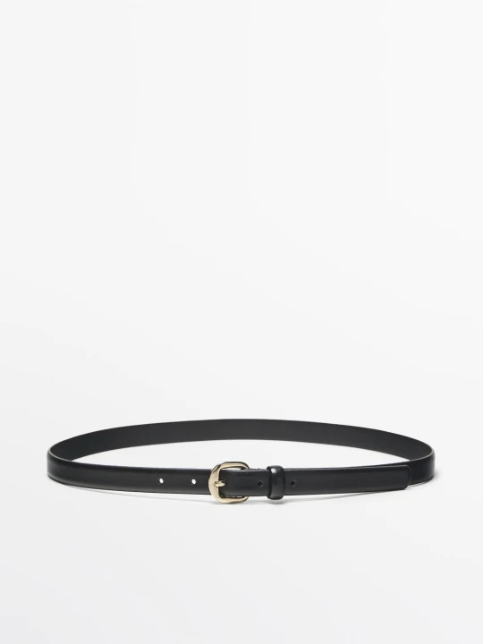 Zdjęcie produktu Skórzany Pasek Z Łukowatą Sprzączką - Czarny - S / 80cm - Massimo Dutti - Female