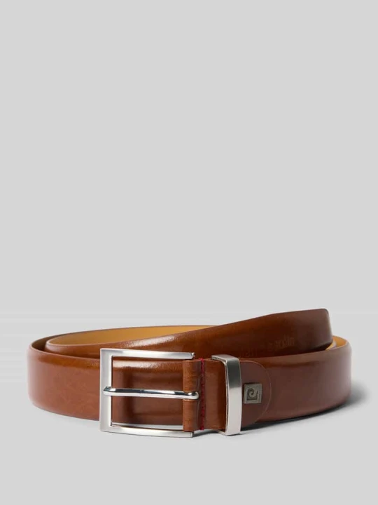 Zdjęcie produktu Skórzany pasek z metalową szlufką Pierre Cardin Koniakowy