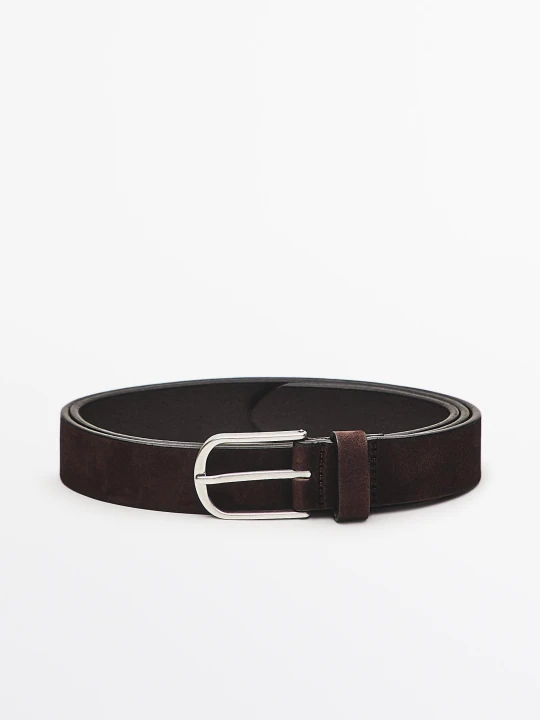 Zdjęcie produktu Skórzany Pasek Z Nubuku - Brązowy - Massimo Dutti - Male