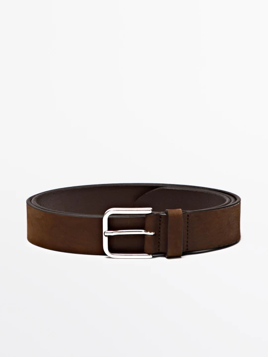 Zdjęcie produktu Skórzany Pasek Z Nubuku - Brązowy - Massimo Dutti - Male
