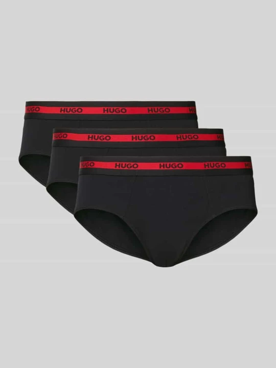 Zdjęcie produktu Slipy z elastycznym paskiem z logo w zestawie 3 szt. Hugo Czarny