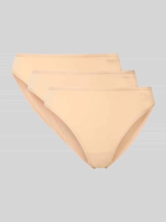 Zdjęcie produktu Slipy z mieszanka bawełny z nadruk z logo w zestaw 3 szt. SKINY Beżowy