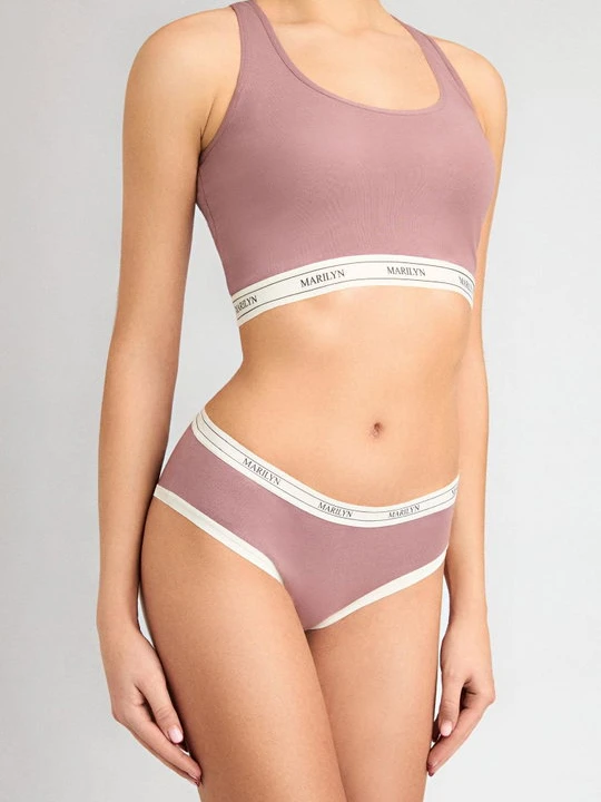 Zdjęcie produktu Śliwkowy tank-top z oddychającej bawełny z elastyczną taśmą - Denise POUPEE