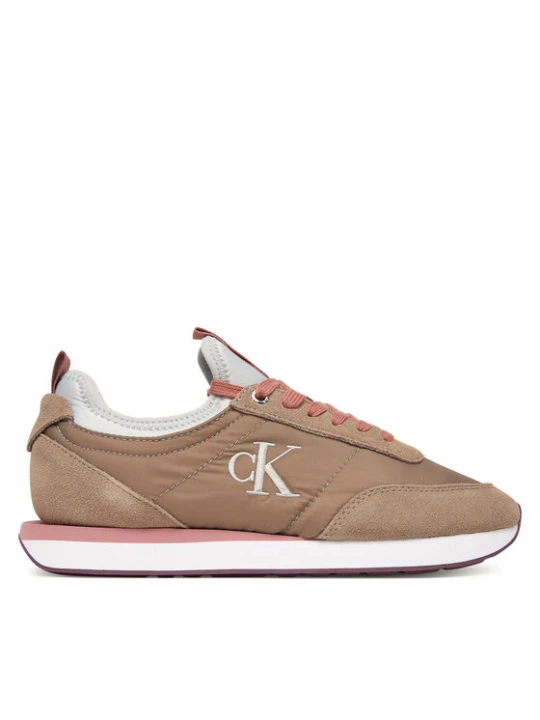 Zdjęcie produktu Sneakersy Calvin Klein Retro Runner Sock Laceup Mix Mat YW0YW02060 Brązowy