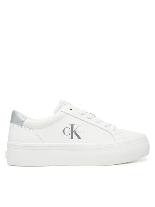 Zdjęcie produktu Sneakersy Calvin Klein Vulc Flatf Lth Silver Logo Tag YW0YW01877 Biały