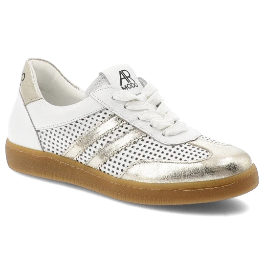 Zdjęcie produktu Sneakersy damskie Armodo, cholewka ze skóry naturalnej gładka konstrukcja z dekoracyjnymi wstawkami klasyczne sznurowanie niska wygodna podeszwa, bia biały