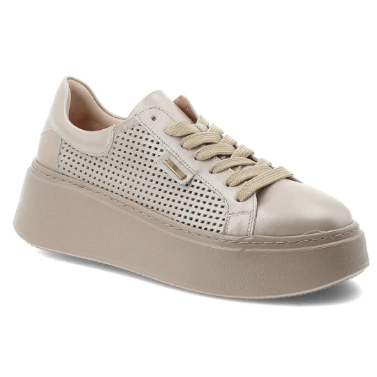 Zdjęcie produktu Sneakersy damskie Armodo, cholewka ze skóry naturalnej perforowana forma zapewniająca lekkość klasyczne sznurowanie stabilna podeszwa, beżowe, DS-777