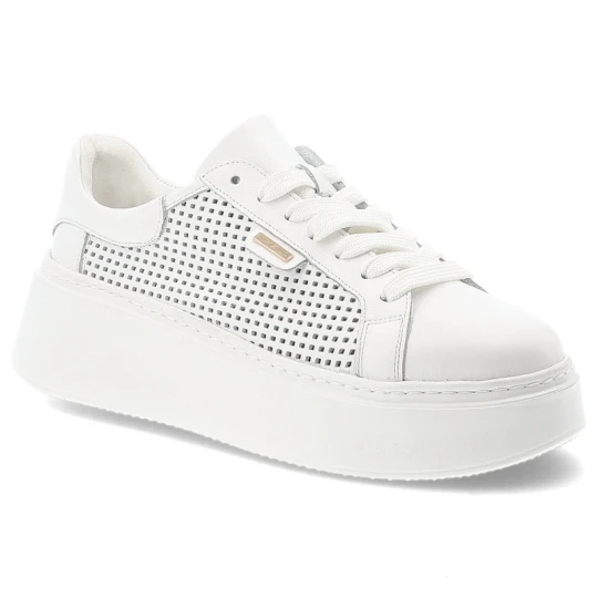 Zdjęcie produktu Sneakersy damskie Armodo, cholewka ze skóry naturalnej perforowana konstrukcja zapewniająca przewiewność klasyczne sznurowanie, białe, DS-777